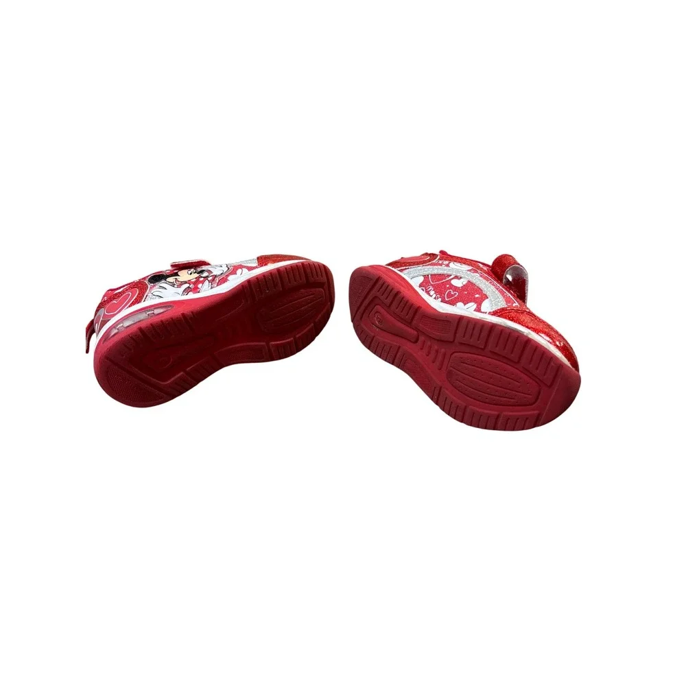 Disney Minnie Mouse Toddler Girls Red Glitter Light Up Sneakers Size 6 M